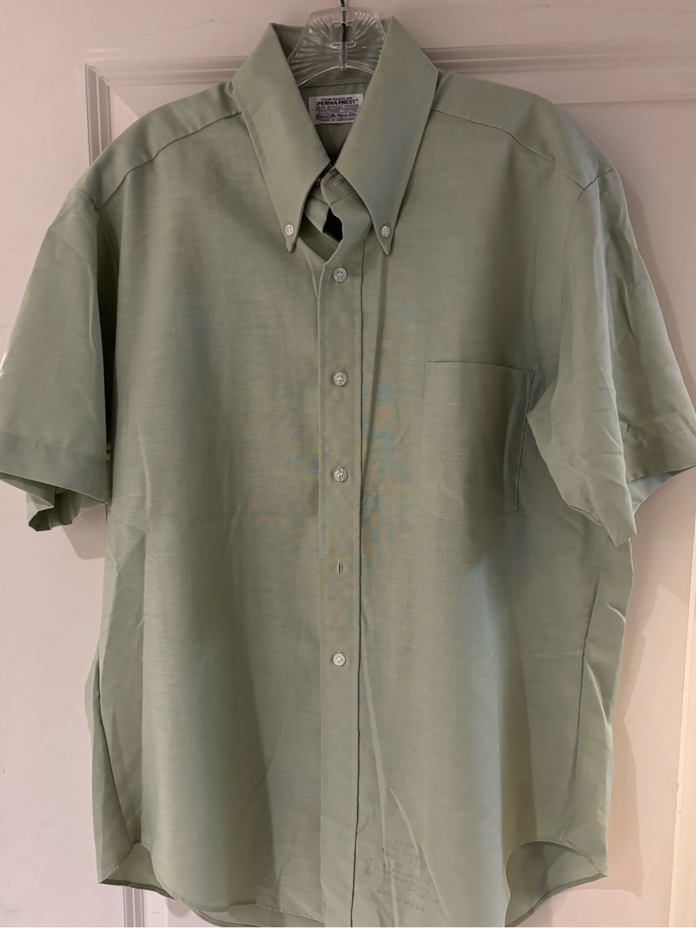Vintage 70s Sears Perma-Prest Sabre Collar Shirt Men’s 16L 24X32 Mint Green EUC